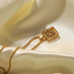 18K Gold Inlaid White Zircon Malachite Twist Chain Square Pendant Necklace 970cbc5e-c7e2-4225-975c-2cb7b4408021 Artshiney