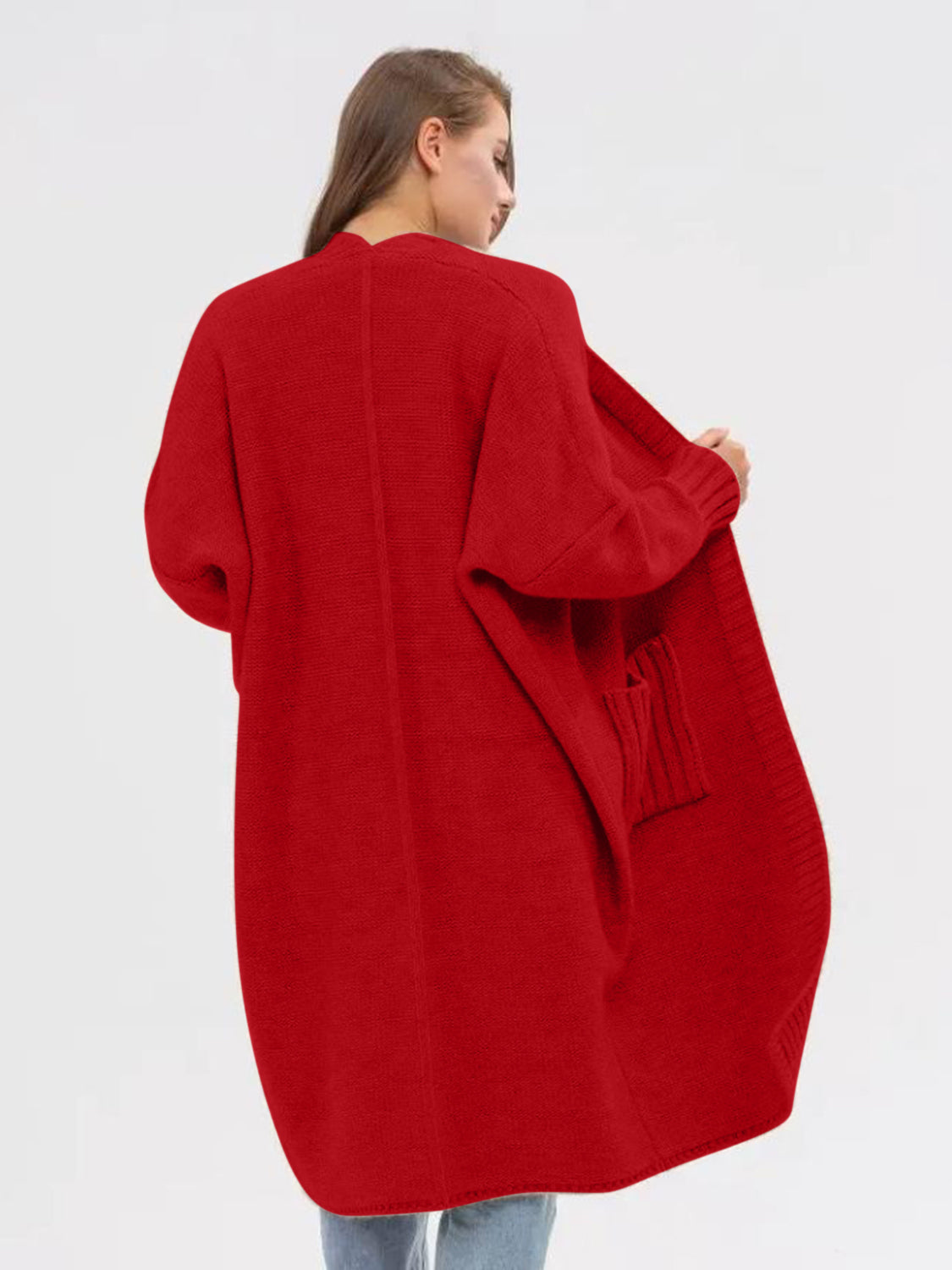 Pocketed Open Front Long Sleeve Longline Cardigan 971b3a34-4ad7-474c-8663-ace1f32c6936-Max Glownestbest