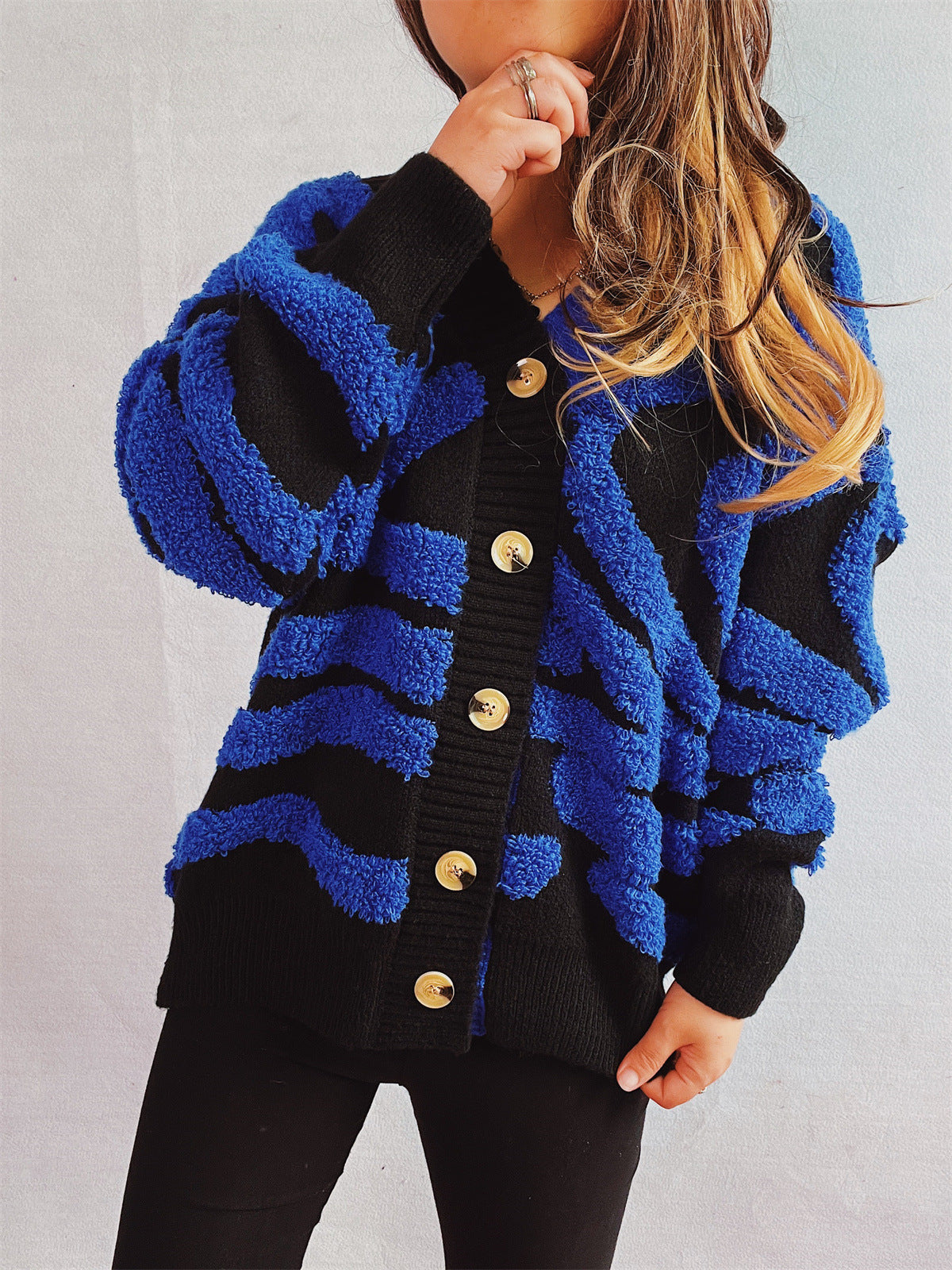 Contrast Button Up Long Sleeve Cardigan Peacock Blue One Size 973504c8-4baf-47f5-b9ba-499169410b71-Max Glownestbest