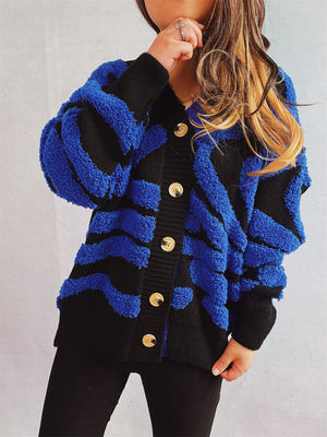 Contrast Button Up Long Sleeve Cardigan Peacock Blue One Size 973504c8-4baf-47f5-b9ba-499169410b71-Max Glownestbest
