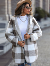 Glownestbest ® | Plaid Open Front Hooded Coat Charcoal 97750b72cb824251b64e8f1e91173eab-Max Glownestbest