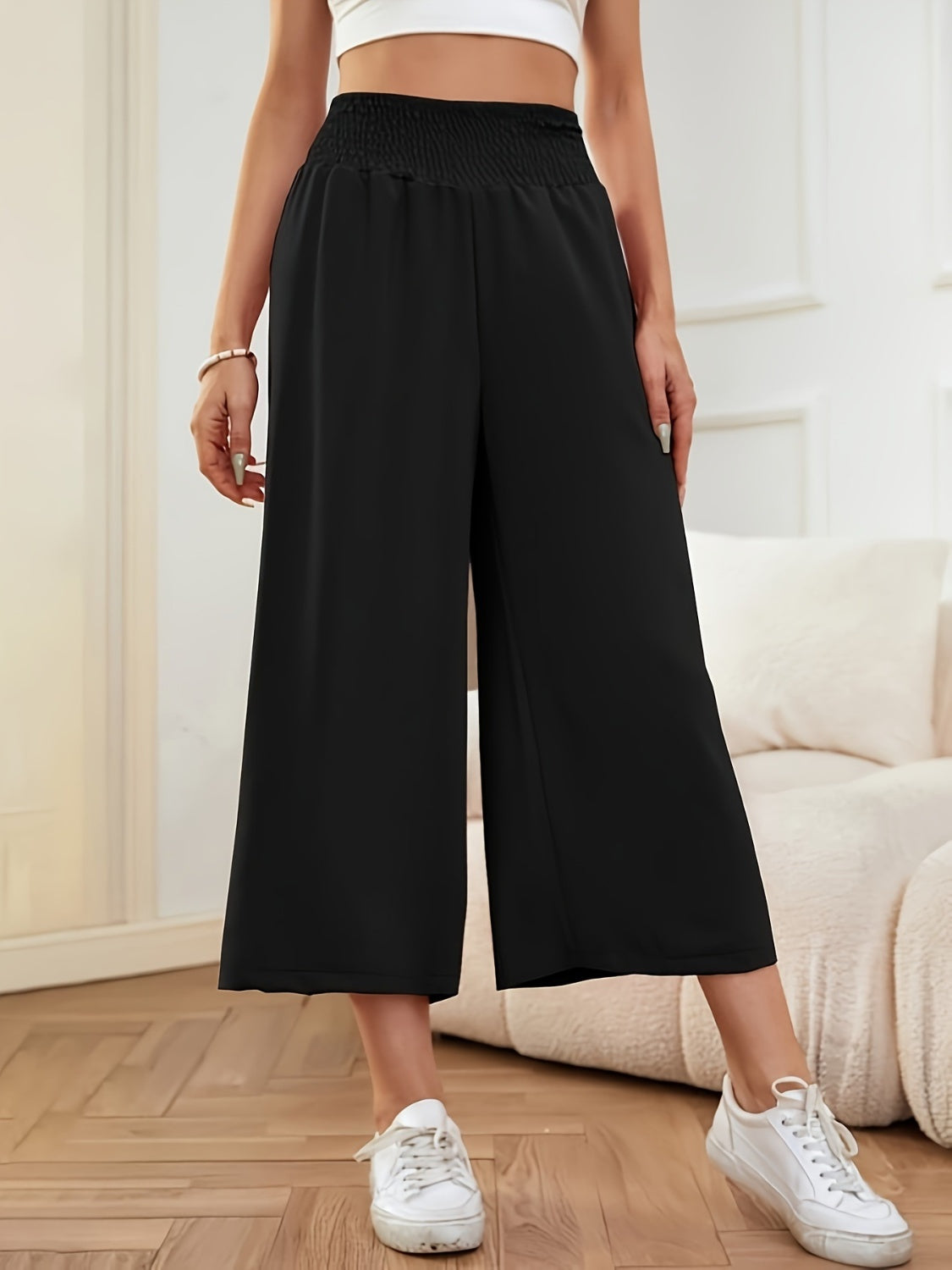 Elastic Waist Wide Leg Pants Black 97dac417-d969-457d-b586-32523ef84a7a-Max Trendsi
