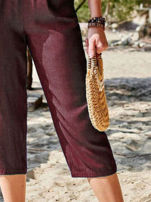 Pocketed Elastic Waist Capris 97de2a07-a501-4408-a39c-a70aa52ccbf2-Max Trendsi