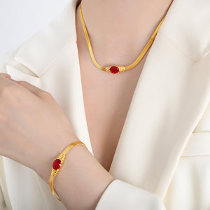 18K gold classic vintage inlaid zircon design bracelet necklace set 97f427f3-872f-4a7e-90e0-758bb0a117cc Artshiney