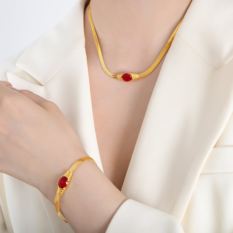 18K gold classic vintage inlaid zircon design bracelet necklace set 97f427f3-872f-4a7e-90e0-758bb0a117cc Artshiney
