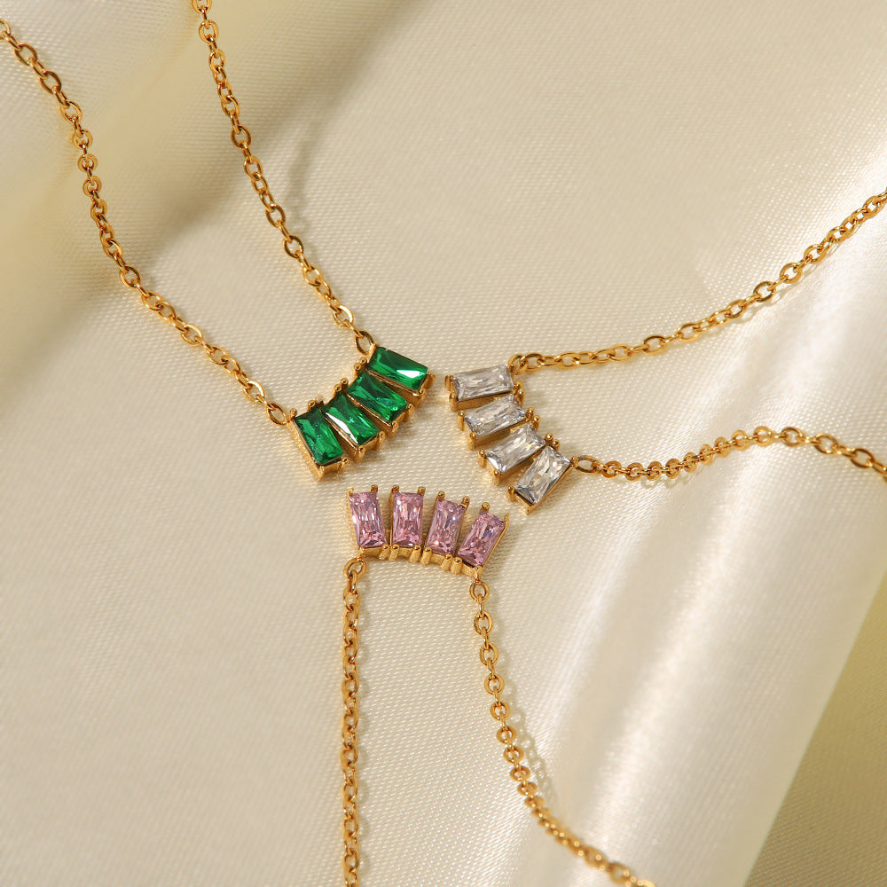 18K gold plated necklace with pink/white /l green zircon 981c8a10-feff-416e-ace4-1517fd28b795 Artshiney