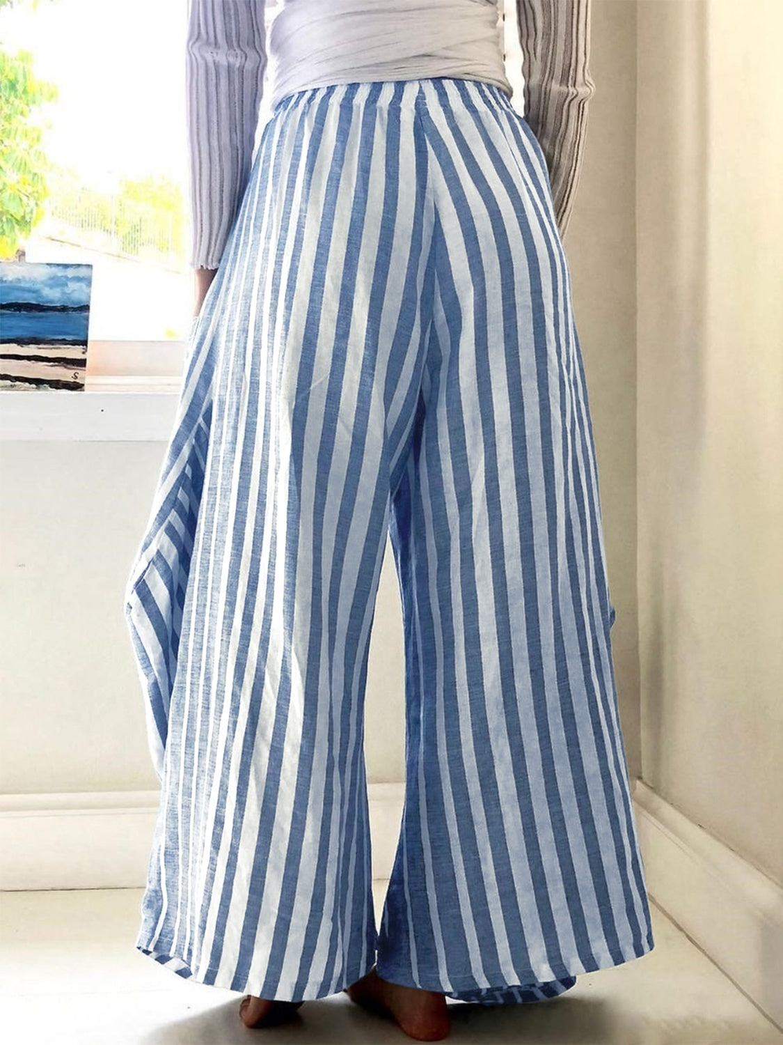 Striped Elastic Waist Wide Leg Pants 98657b39-4af1-4664-8d1e-96d5d33413c5-Max Trendsi