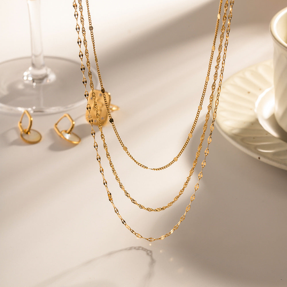 18k Gold Fashion Simple Three-layer Design Versatile Necklace 98771c32-b81d-4692-bb41-3753545320ce Artshiney