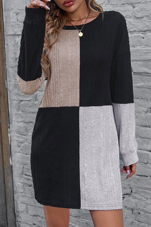 Color Block Drop Shoulder Long Sleeve Mini Dress 98a870f7-be16-44e5-9c93-bbbf86a2e769-Max Glownestbest