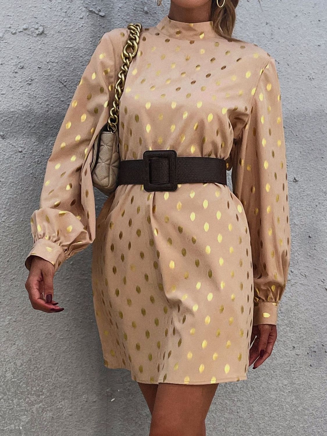 Printed Mock Neck Long Sleeve Mini Dress 98d39fda-8fe5-4699-a28f-3ce7b25a881e-Max Glownestbest
