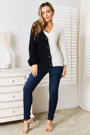 Angel Wings Woven Right Contrast Button-Front V-Neck Cardigan 99681022735b4f6e9e8c7a9242adbc94-Max Glownestbest