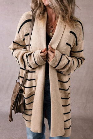 Striped Open Front Long Sleeve Cardigan 996fb034-3eb1-40af-b040-b96e85365995-Max Glownestbest