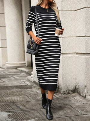 Striped Round Neck Long Sleeve Dress 99b34ebc-0ecc-455e-b2b8-754c8d1d16c6-Max Glownestbest