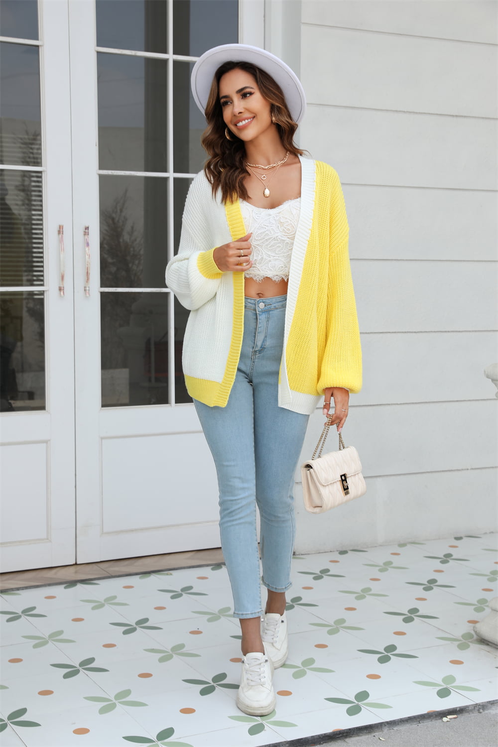 Angel Wings Open Front Contrast Color Balloon Sleeve Cardigan 9a1b77cdac2d49a2aae0a5ceafaa5dd7-Max Glownestbest