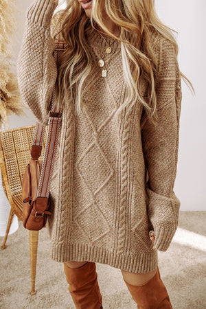 Cable-Knit Round Neck Sweater Dress 9a479dbd-481d-4469-982f-1cbdaf689f8c-Max Glownestbest