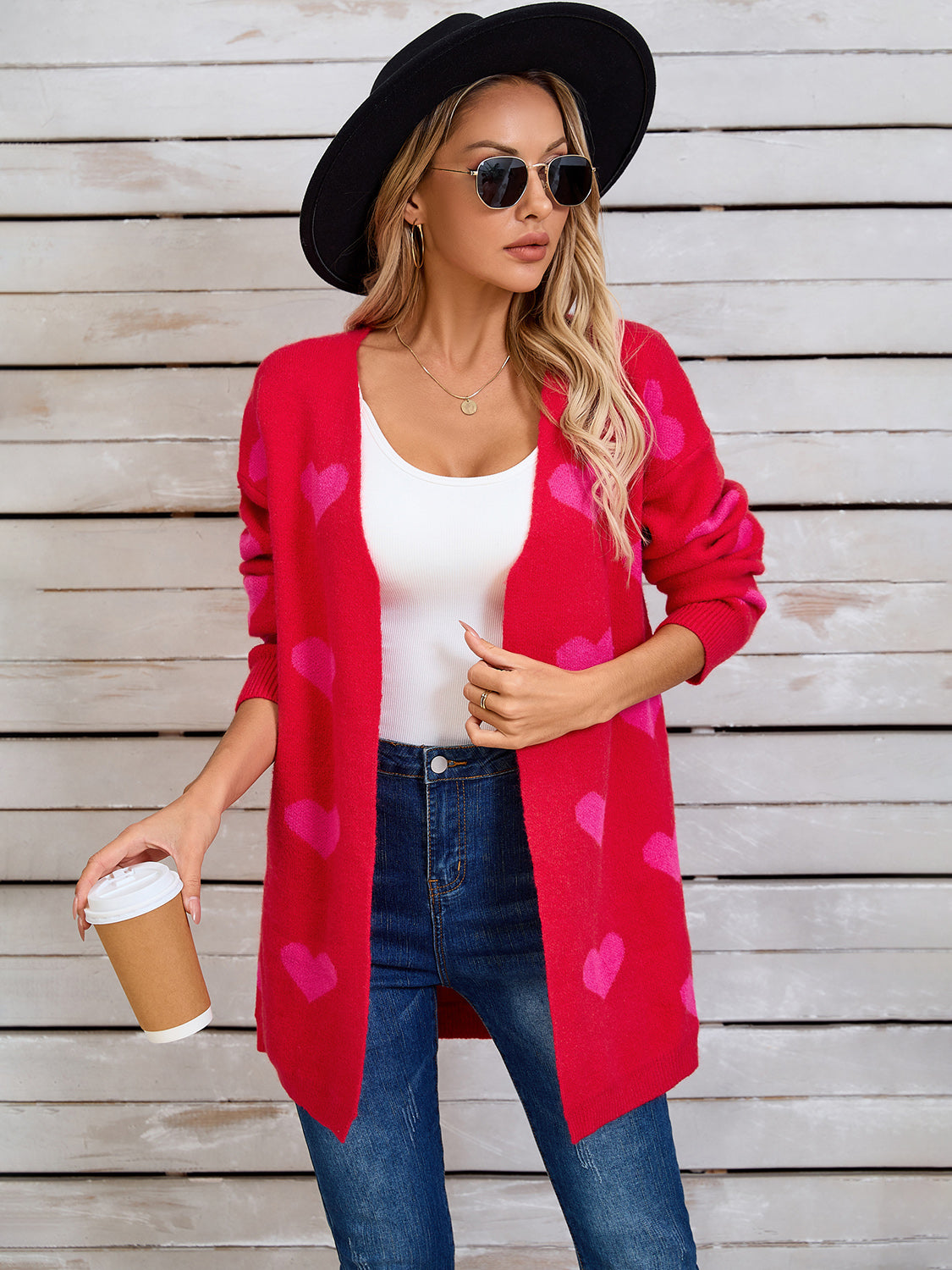 Heart Open Front Long Sleeve Cardigan Scarlet 9a485f7e-670f-4ab1-af17-a4ec36efb64e-Max Glownestbest