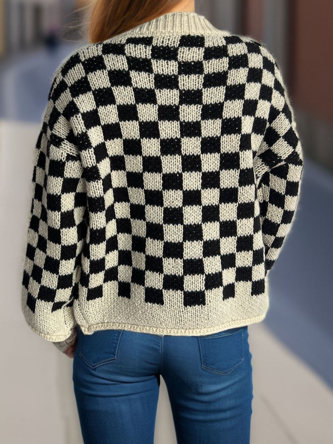 Checkered Button Up Round Neck Cardigan 9a6ca6b5-2f1a-4dde-9533-e4eaa9cadd72-Max Glownestbest