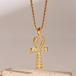 18K Gold Fashion Simple Cross Shape Diamond Design Pendant Necklace 9a7c3eac-86bc-4b5a-8457-84b9733a846f Glownestbest