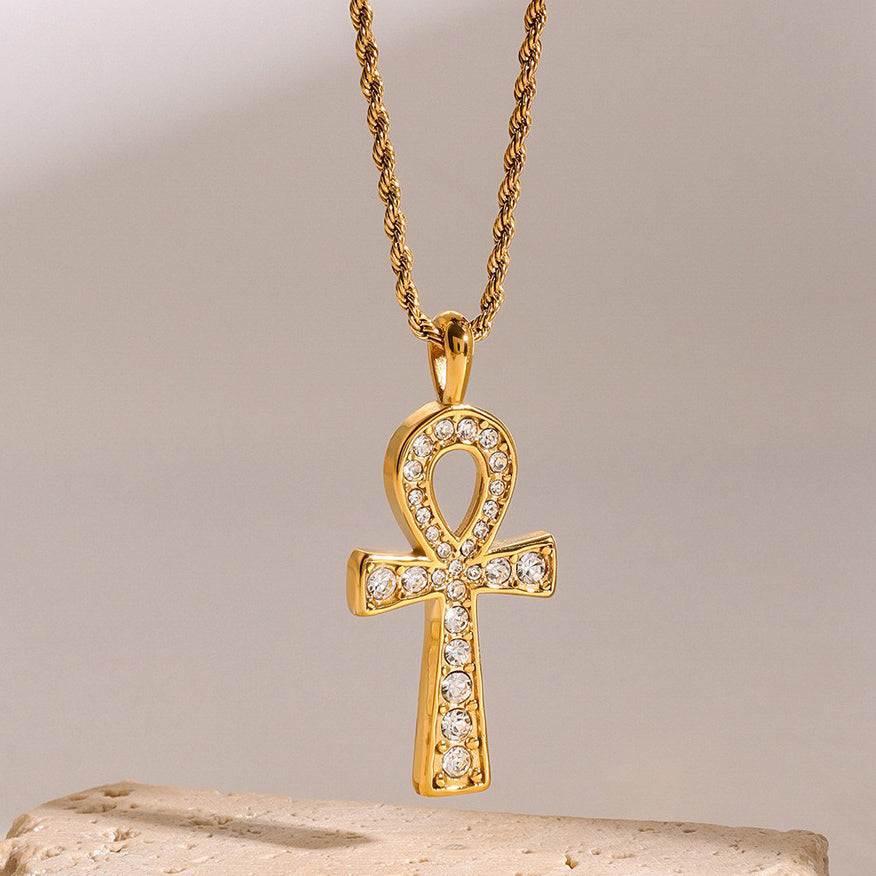 18K Gold Fashion Simple Cross Shape Diamond Design Pendant Necklace 9a7c3eac-86bc-4b5a-8457-84b9733a846f Glownestbest