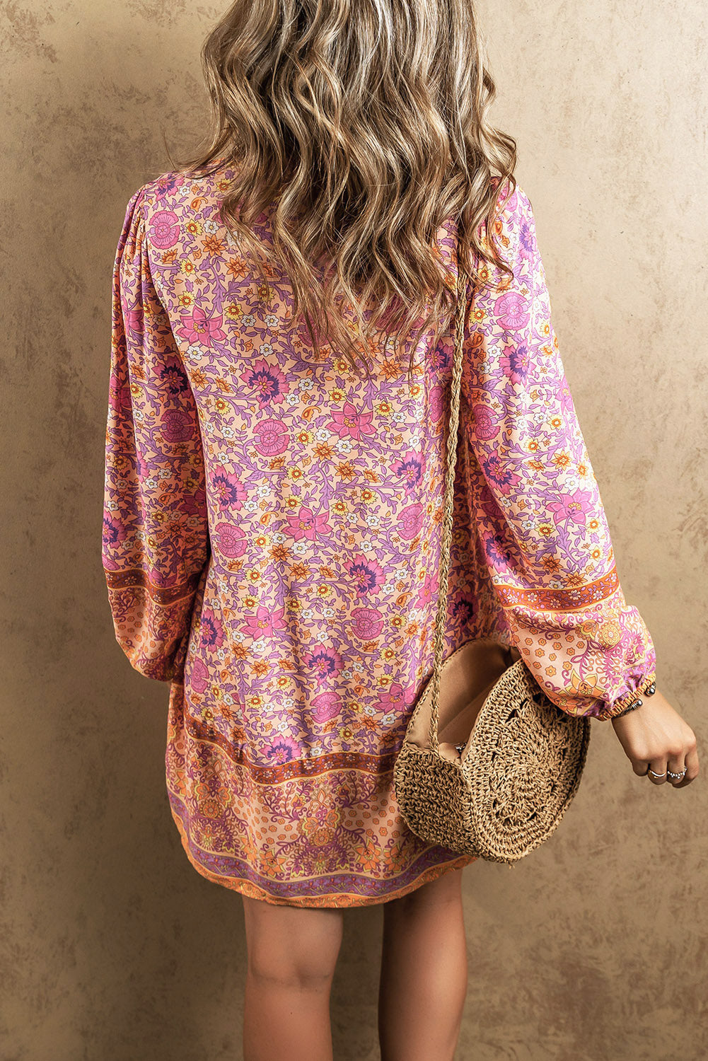 Floral V-Neck Long Sleeve Mini Dress 9aa0448e36134811b979a6b60b82665f-Max Glownestbest