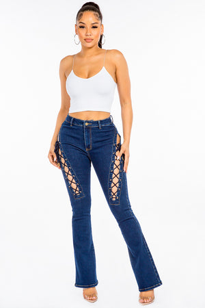 American Bazi High Rise Lace Up Jeans 9aa3134f-984a-4fc0-aee2-096b252fc786-Max Trendsi