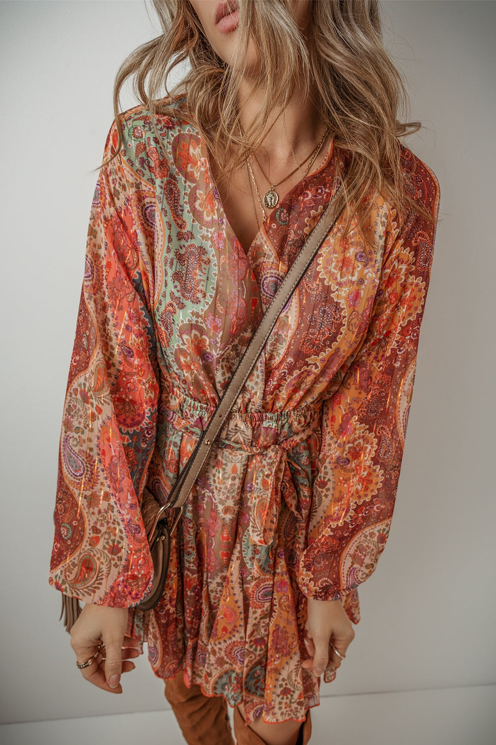 Tied Printed Balloon Sleeve Mini Dress 9af5b89c-e2bf-42ea-97f3-b06f01f461d4-Max Glownestbest