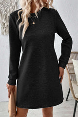 Textured Round Neck Long Sleeve Mini Dress Black 9b47c888-af9f-47e5-8f47-339dedefa261-Max Glownestbest