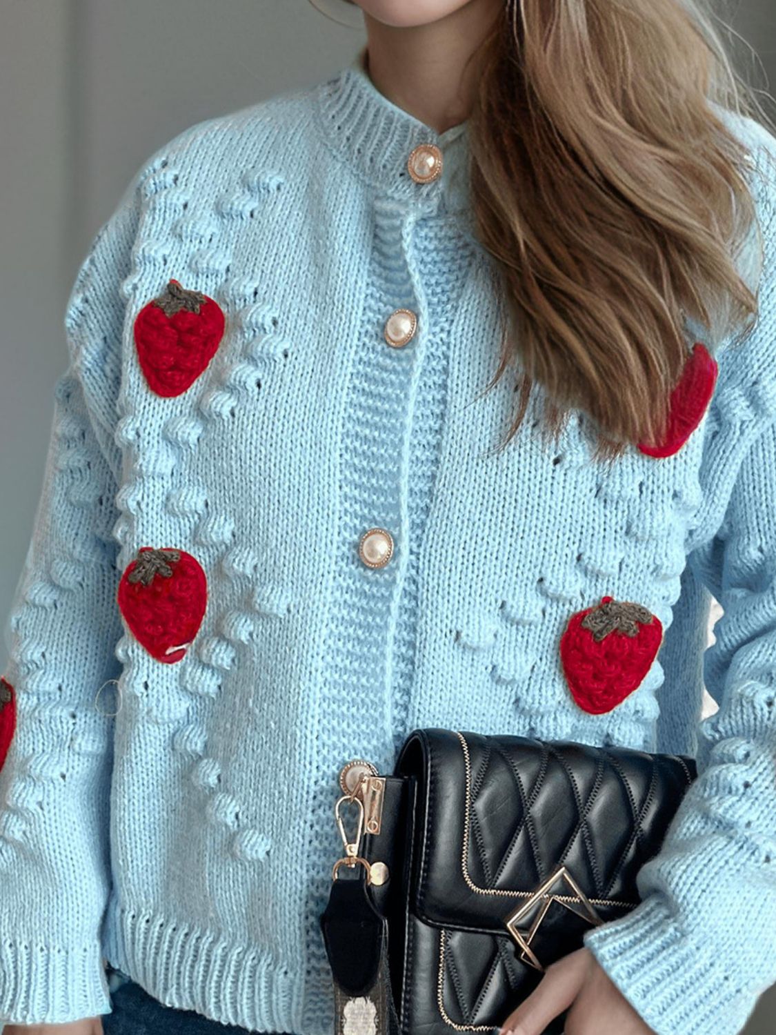 Strawberry Button Down Long Sleeve Cardigan 9b6c79b3-e242-4fbd-9119-9392ac6e22cc-Max Glownestbest