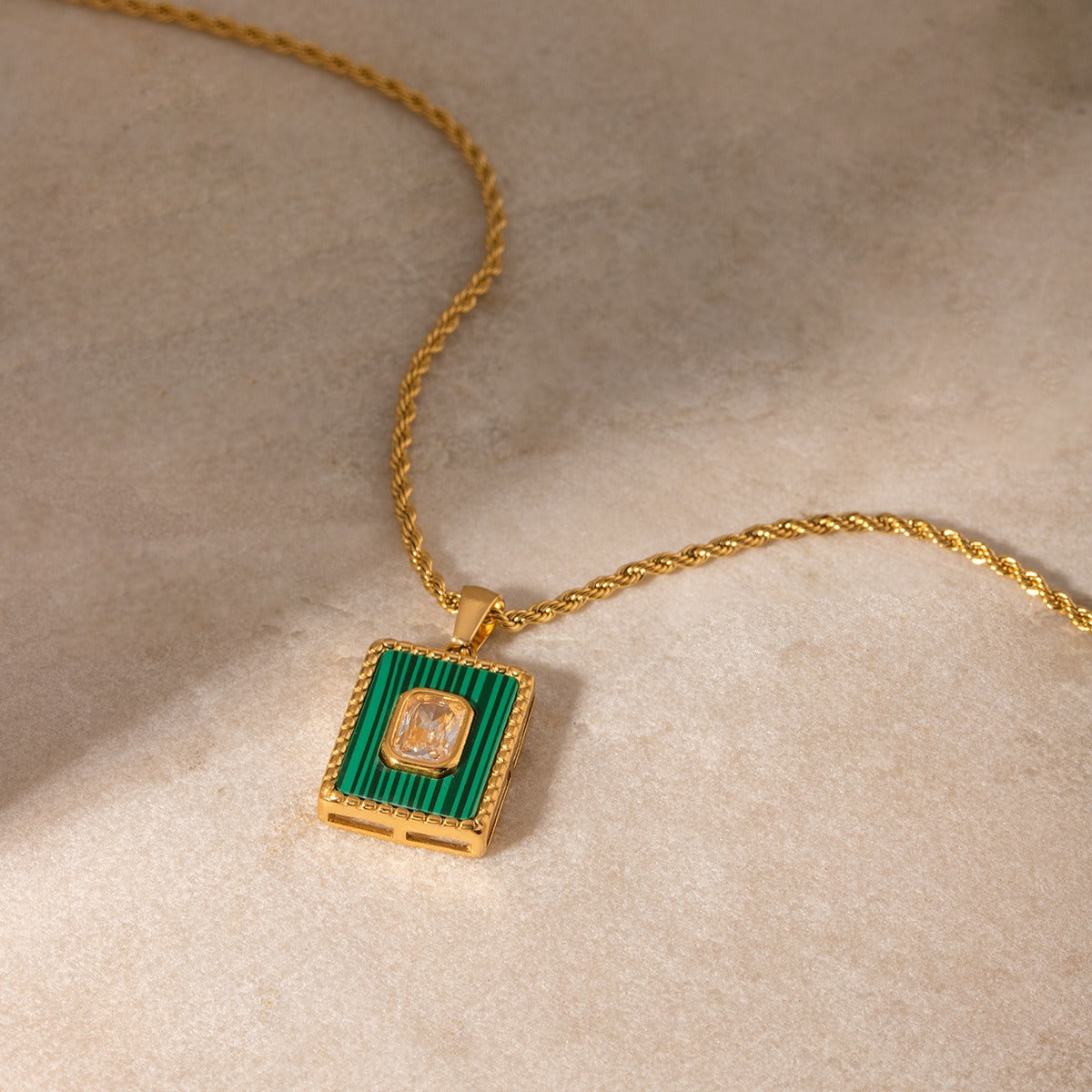 18K Gold Fashion Personalized Rectangular Gemstone Pendant Necklace 9b8913ea-0c5a-4792-ae73-8d8a1e46a9e0 Glownestbest
