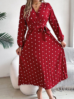 Tied Polka Dot Long Sleeve Midi Dress 9bc6d5d2-099c-4fa5-bbbe-2b5057f435c1-Max Glownestbest
