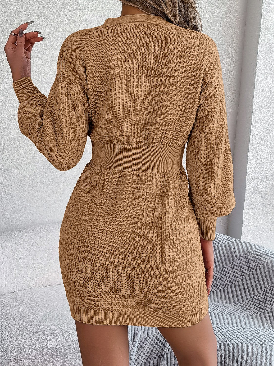Buttoned Cable-Knit V-Neck Sweater Dress 9c5142ec5b6241bfb9bb035f57983d8e-Max Glownestbest