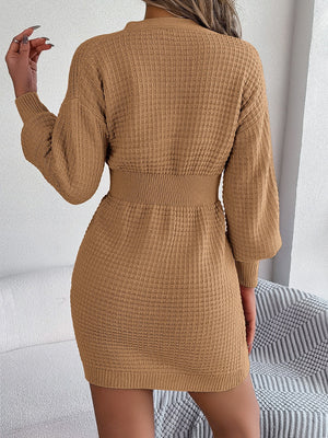 Buttoned Cable-Knit V-Neck Sweater Dress 9c5142ec5b6241bfb9bb035f57983d8e-Max Glownestbest