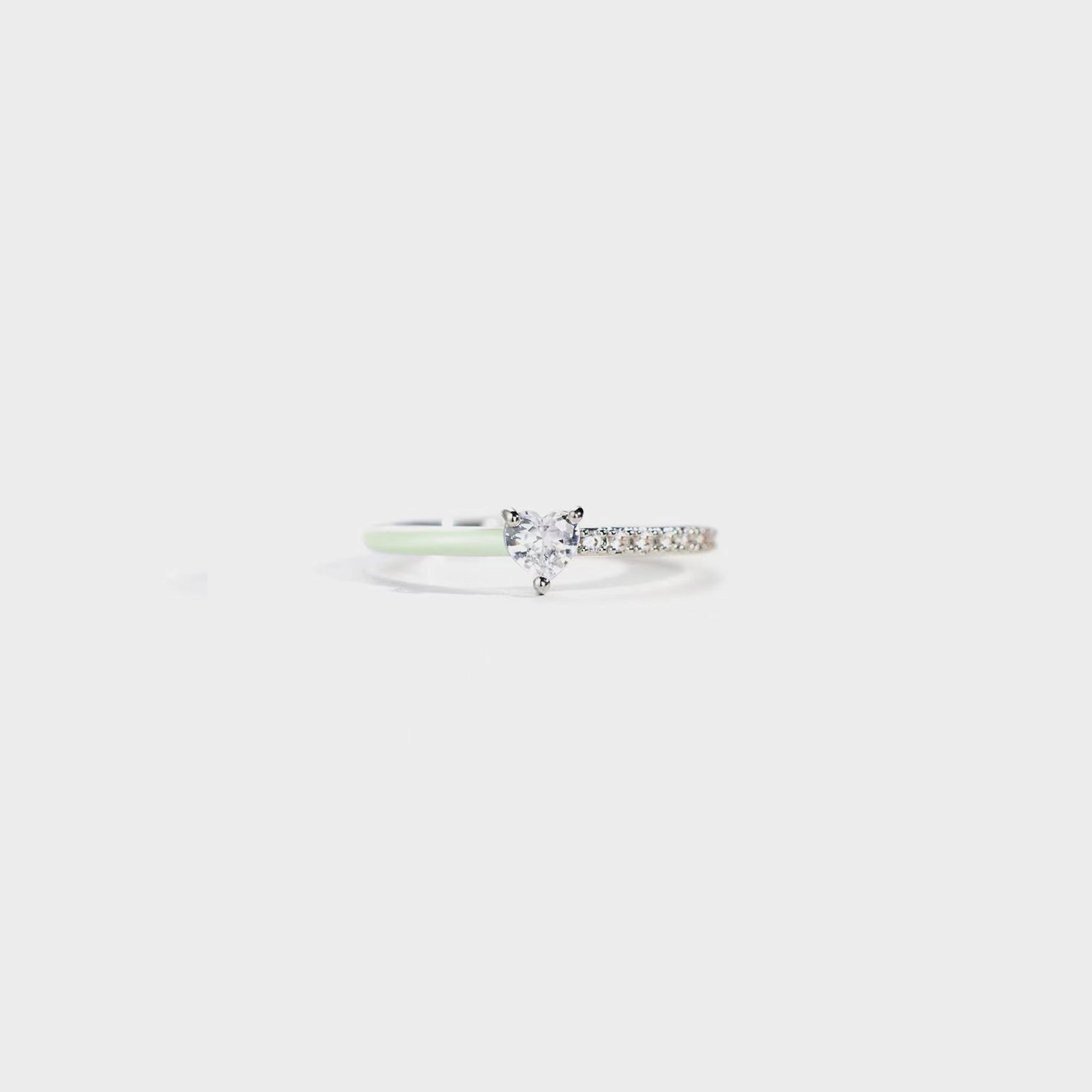 Heart Shape Inlaid Zircon Enamel Ring Light Green 9c558b38-f093-4982-9c82-231e5ba5c1f5-Max Trendsi