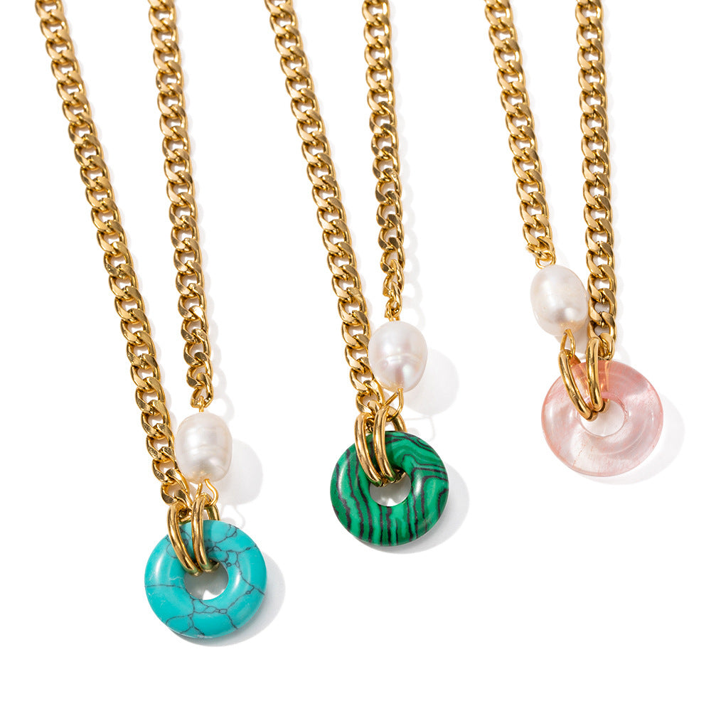 18K Gold Fashion Personality Cuban Chain with Natural Stone Ring Design Pendant Necklace 9c6667c9-4003-4928-a142-024c185fce1b Artshiney