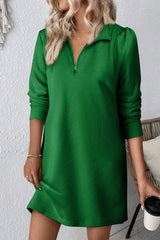 Double Take Textured Quarter Zip Long Sleeve Dress Green 9cac8e6f-296e-4e9f-9b48-601028068f35-Max Glownestbest