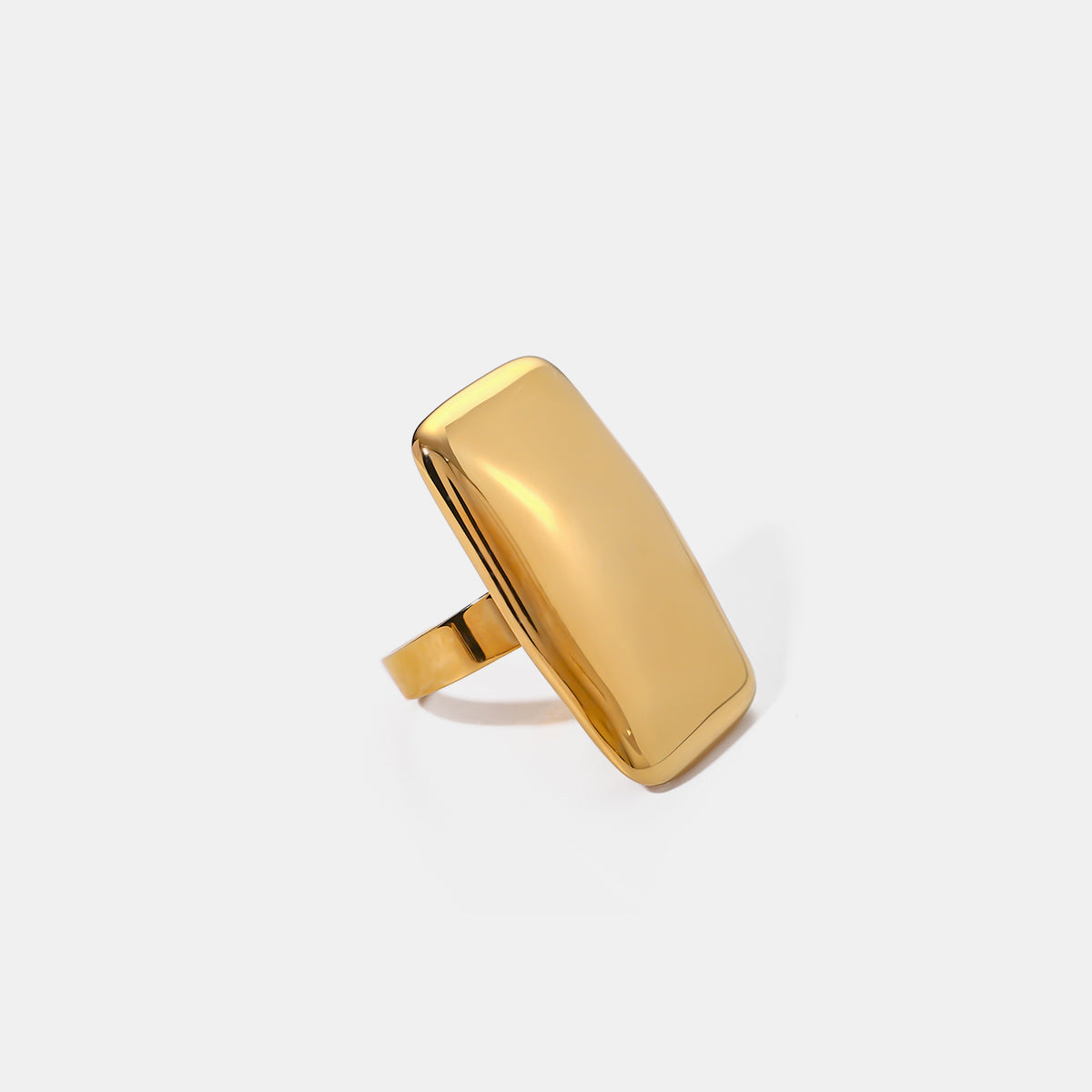 Stainless Steel Rectangle Adjustable Open Ring Gold One Size 9ceb9b97-281b-4136-bb39-2bc515883685-Max Trendsi