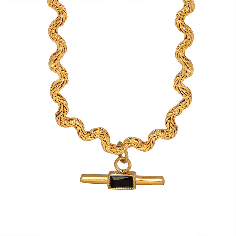 18K gold novel and trendy wave-shaped chain with square stone design necklace 9d6bc897-cfb7-4e9d-bd74-d20fd5e1eea7 Artshiney