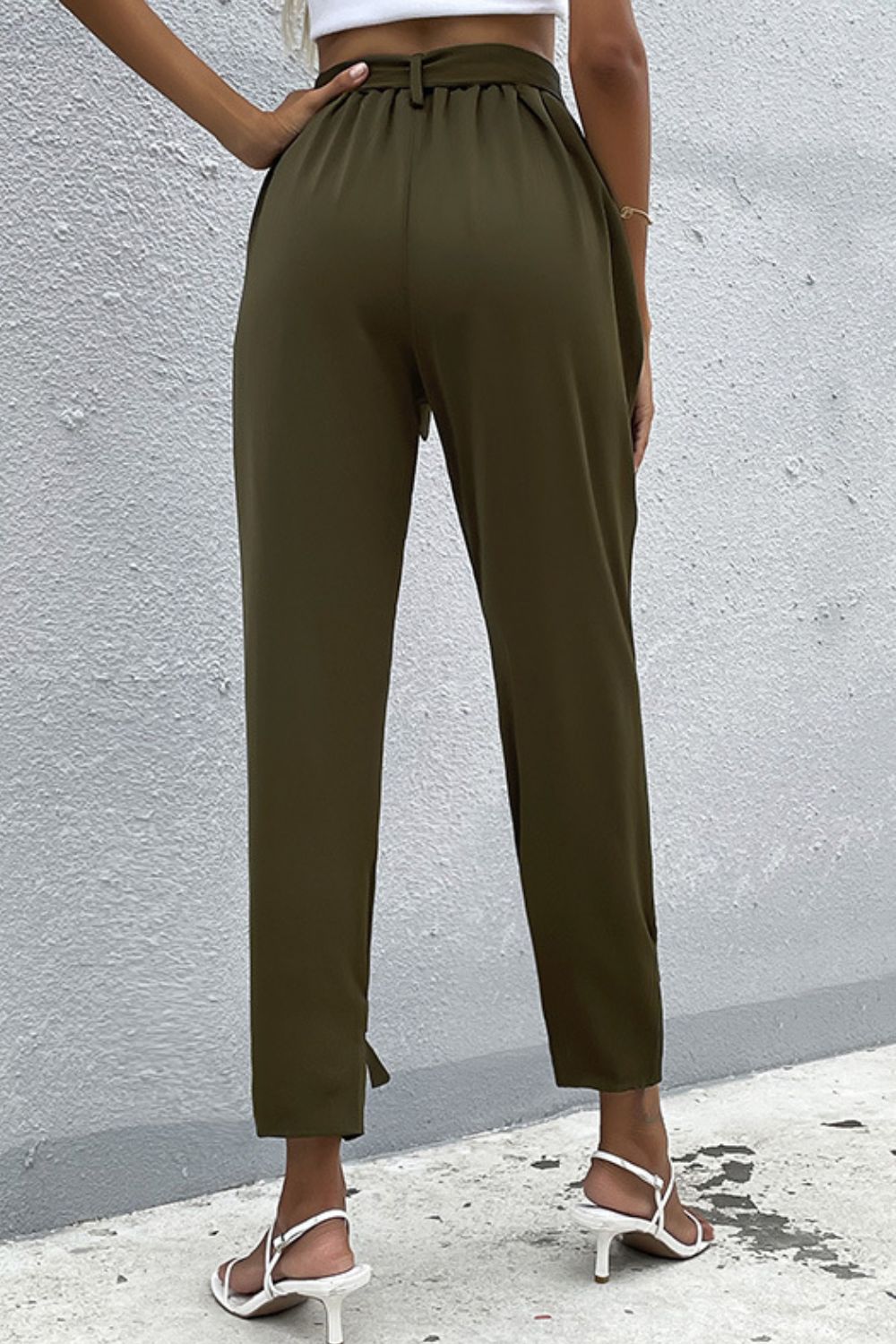 Perfee Tie Detail Belted Pants with Pockets 9d9db1624eb74089b62697ecb0d5c14b-Max Trendsi
