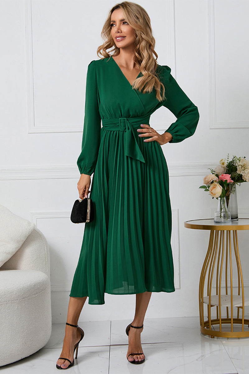 V-Neck Long Sleeve Tie Waist Midi Dress 9daca13e80654c0ea99cbecb052234cd-Max Glownestbest