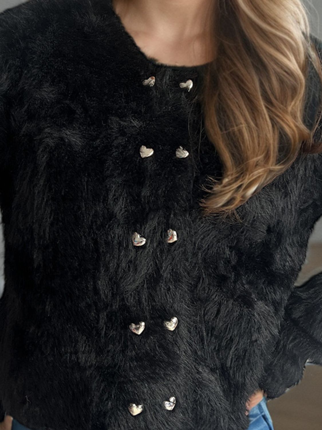 Heart Button Round Neck Cardigan 9e188331-0219-4a41-88b5-d0869a4f64b6-Max Glownestbest
