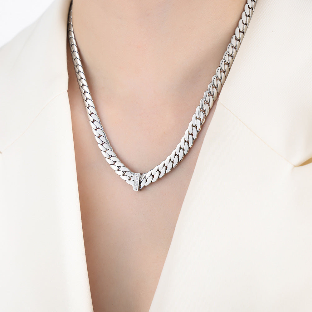 18K gold fashionable simple thick chain with zircon design hip-hop style necklace Silver 9e63593c-e4df-40d3-bd92-b1cf814029cd Artshiney