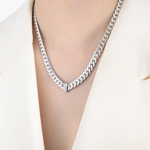 18K gold fashionable simple thick chain with zircon design hip-hop style necklace Silver 9e63593c-e4df-40d3-bd92-b1cf814029cd Artshiney