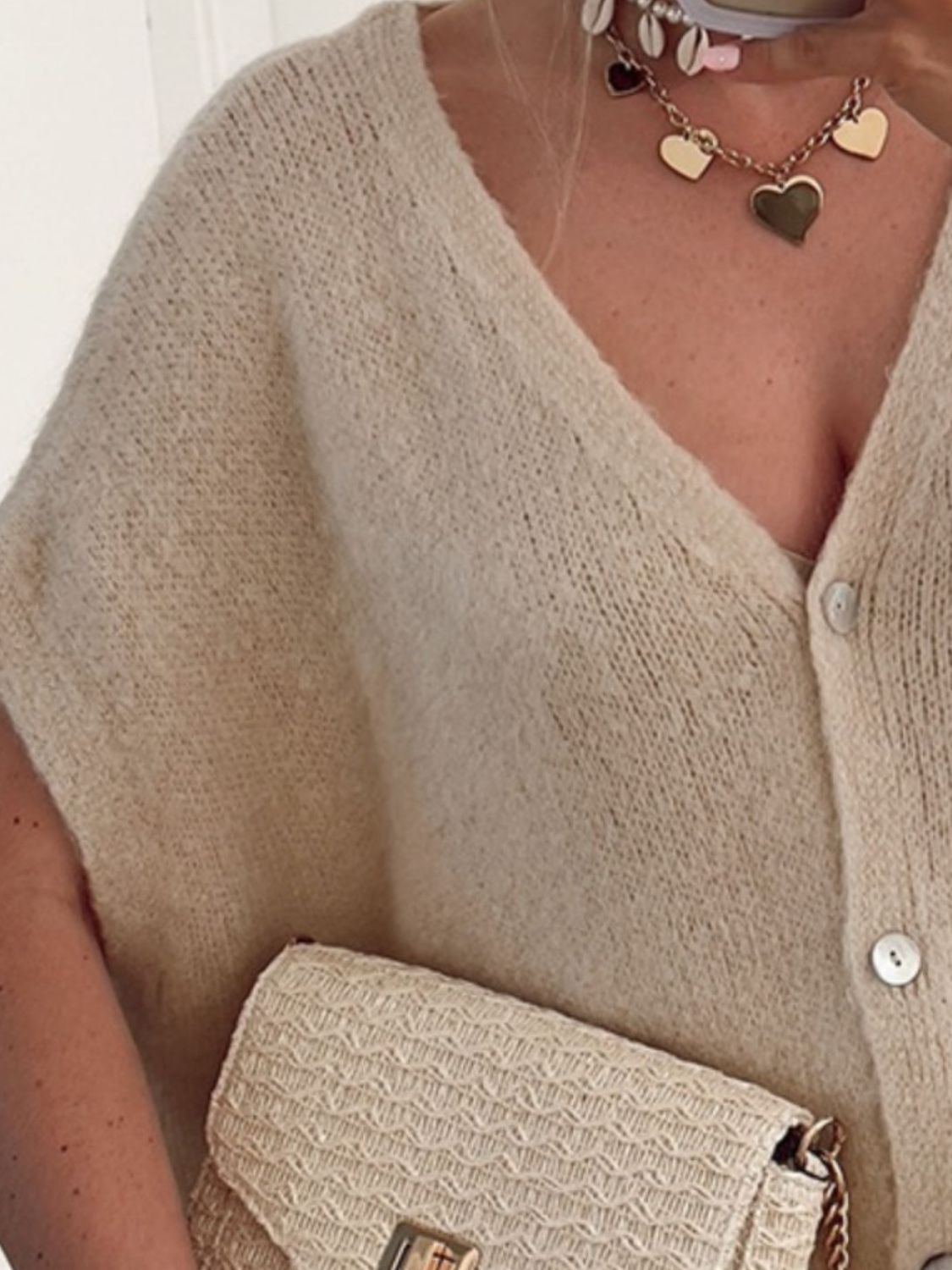 Glownestbest® | V-Neck Button Up Short Sleeve Cardigan 9f18501e-e035-4492-8fb7-402e5033d189-Max Glownestbest