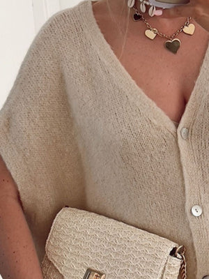 Glownestbest® | V-Neck Button Up Short Sleeve Cardigan 9f18501e-e035-4492-8fb7-402e5033d189-Max Glownestbest