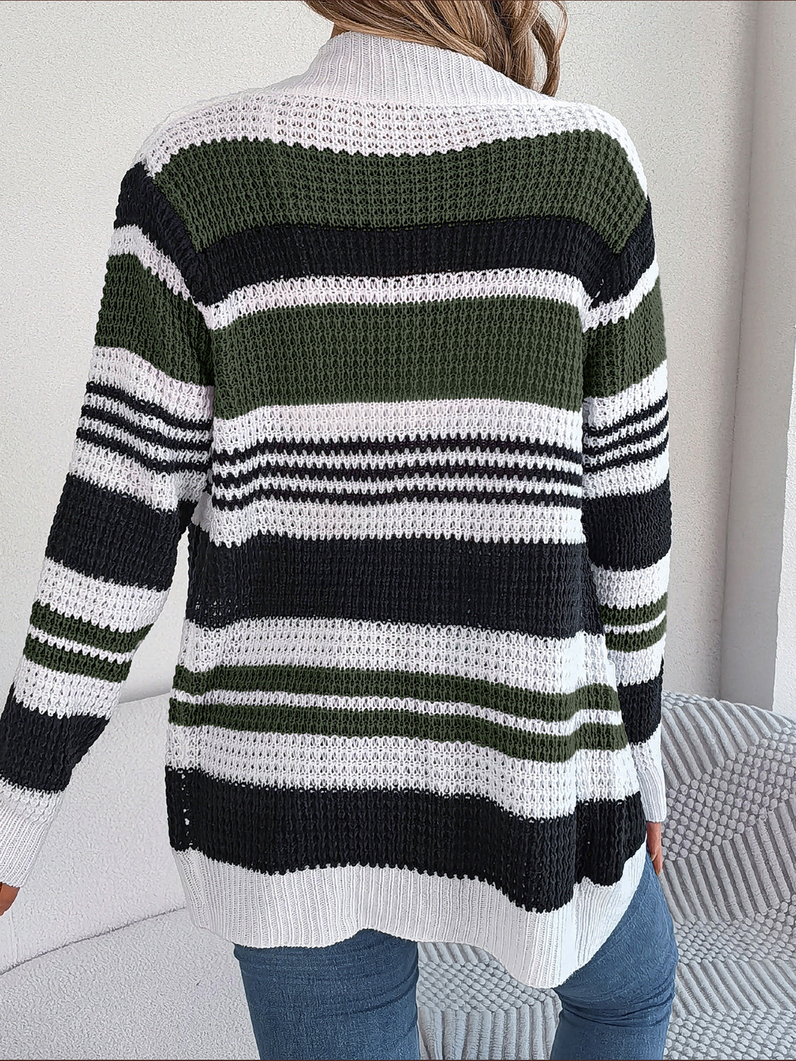 Striped Open Front Long Sleeve Cardigan 9f649dbc699d492abcb2b3d4d3f60a73-Max Glownestbest