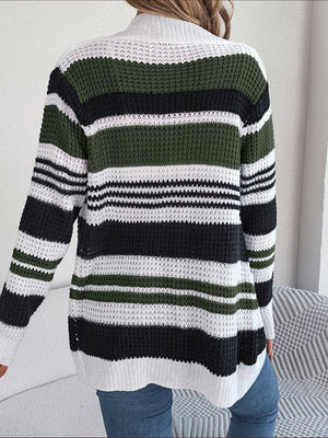 Striped Open Front Long Sleeve Cardigan 9f649dbc699d492abcb2b3d4d3f60a73-Max Glownestbest