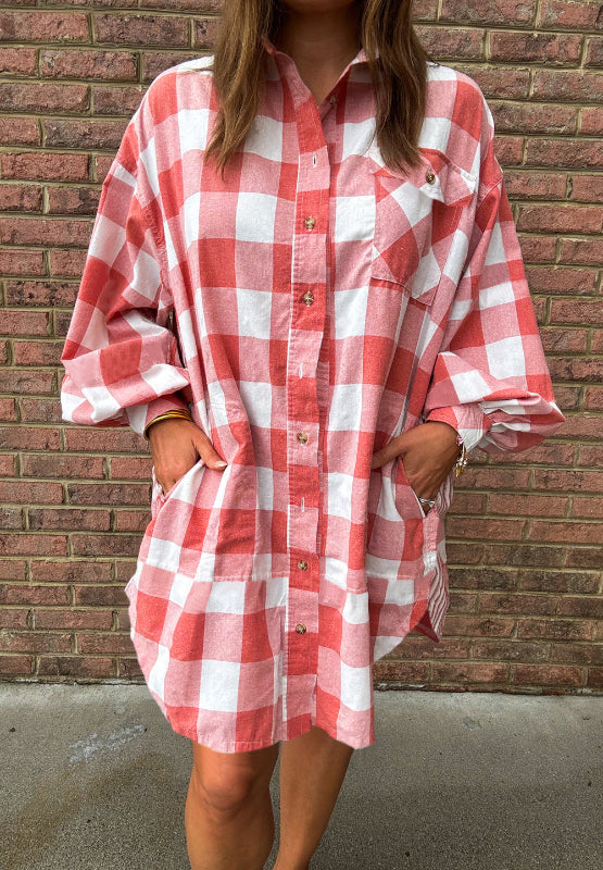 Plaid Collared Neck Long Sleeve Shirt Dress Strawberry 9f6e64e2-c0ad-4cd5-9f8f-c76db386a76a-Max Glownestbest