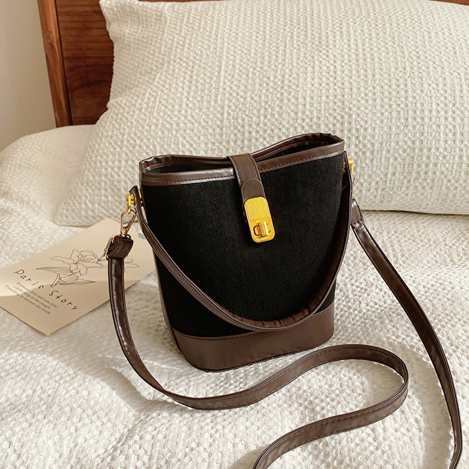 PU Leather Bucket Crossbody Bag Black One Size 9fbb7f88-cdb0-47d5-83da-360d03eab656-Max Trendsi