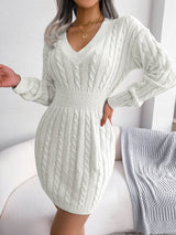 Cable-Knit V-Neck Mini Sweater Dress White 9fc302b991c94ec0b862076823b030f3-Max Glownestbest