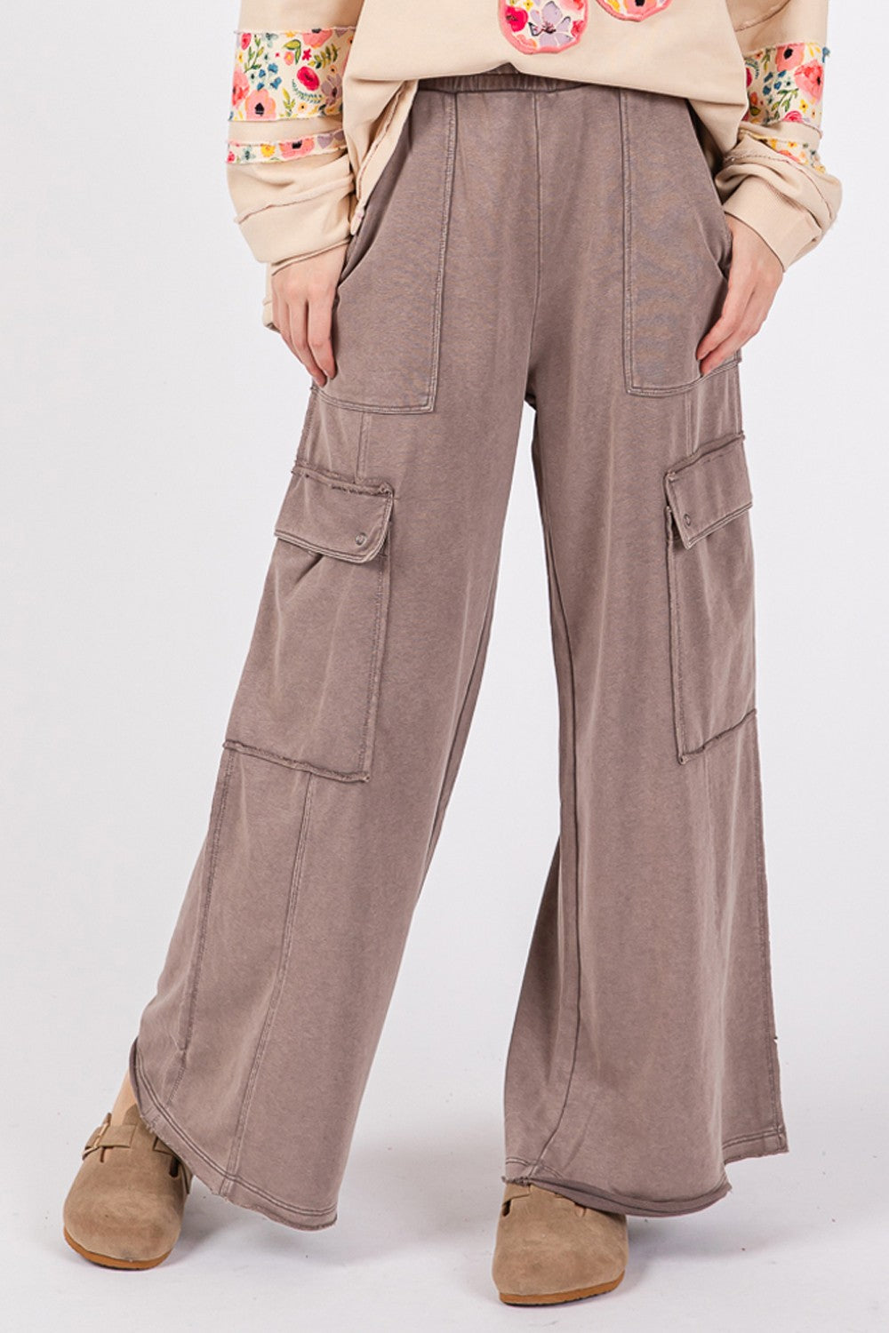 SAGE + FIG Knit Terry Mineral Wash Wide Leg Pants Charcoal 9ff06ba5-548e-4ea5-b787-a67c680e204f-Max Trendsi